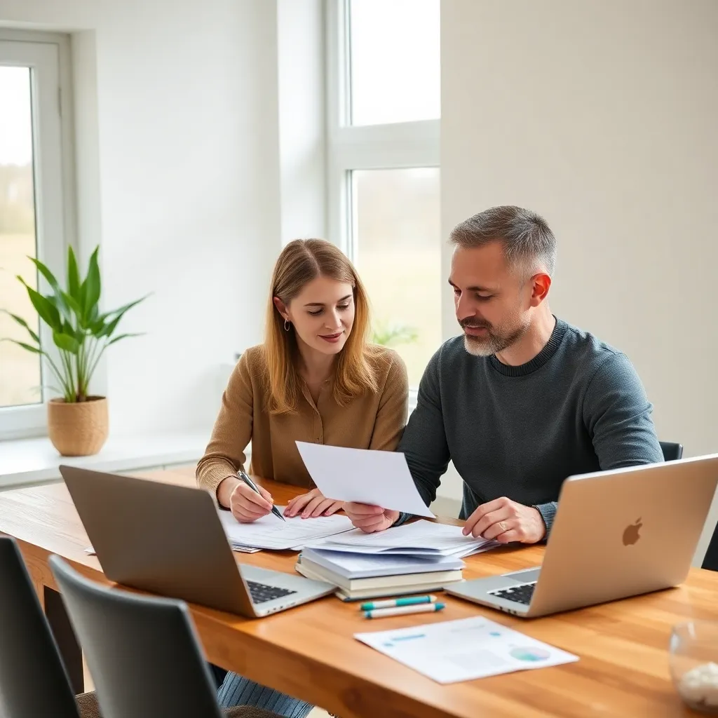 Paar dat samen hun financiën bespreekt aan keukentafel