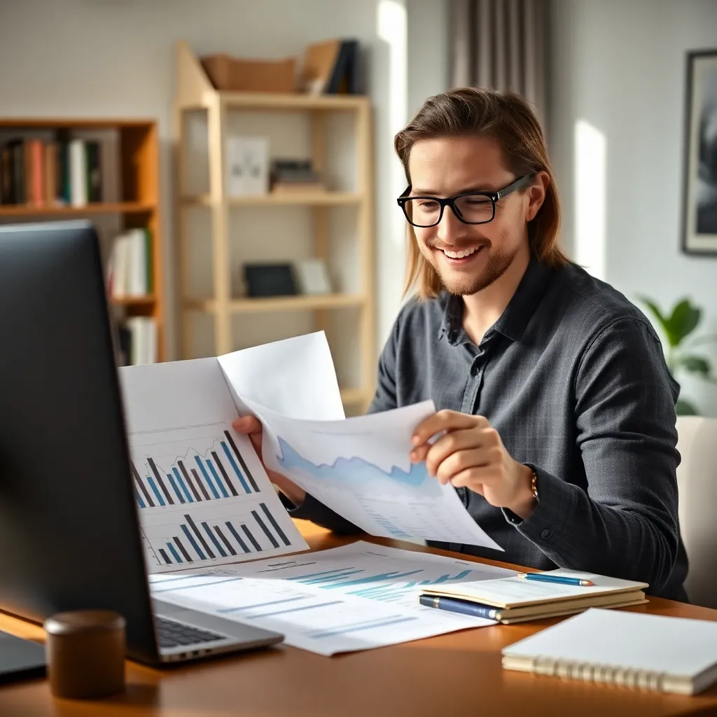 Persoon die financiële documenten analyseert en aantekeningen maakt