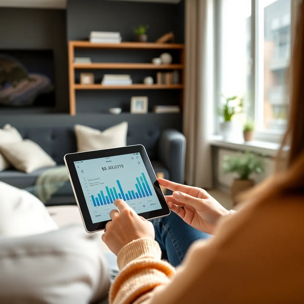 Persoon die digitale budgetteringsapp gebruikt op tablet