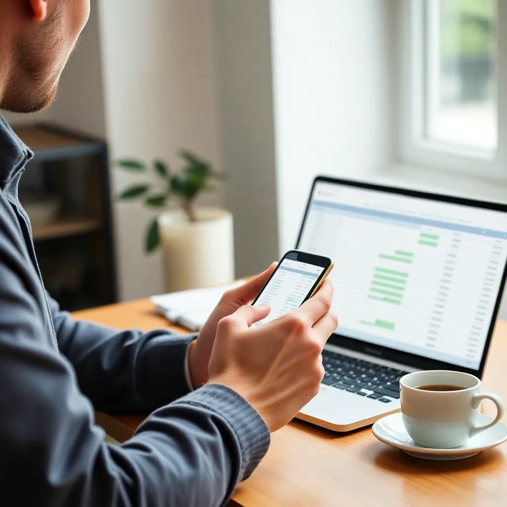 Persoon die maandelijks budget opstelt met rekenmachine en documenten