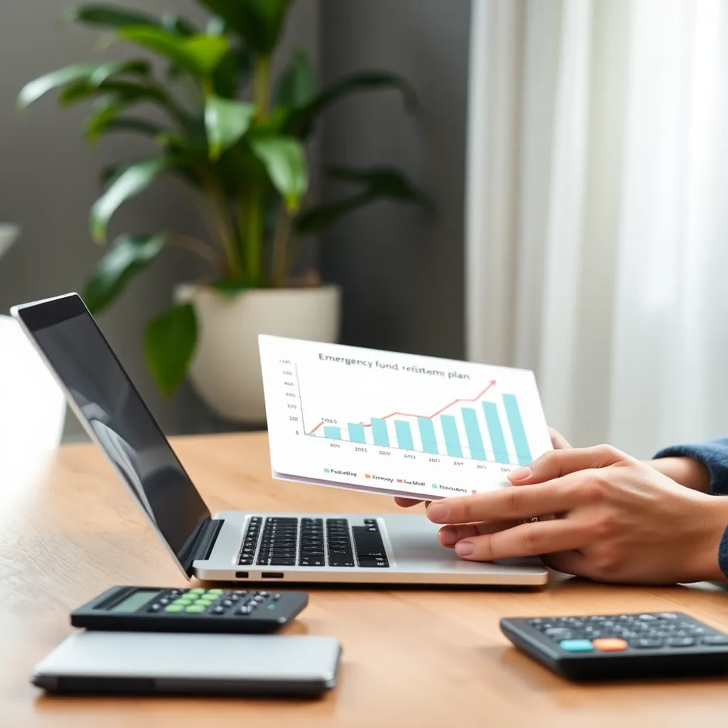 Persoon die spaarrekening opent op laptop met grafiek van groeiende spaarreserve