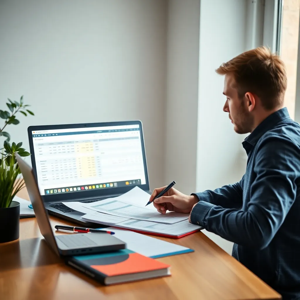 Persoon die financiële doelen plant op laptop