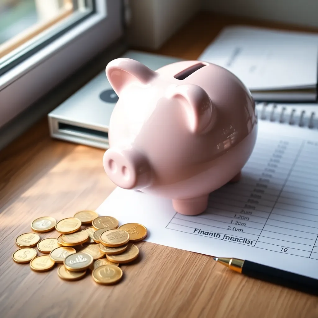 Spaarpot met euro's en financieel plan document